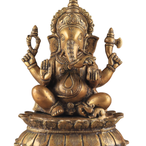 Brass Lotus Ganesha Statue | 12" x 10" x 7" | 7.5 kg | Dull Gold Finish | Sacred Lotus Throne | Temple Grade Art | Jaipurio